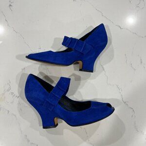 Audley London Royal Blue Suede Mary Jane Pumps 37/6.5 USA